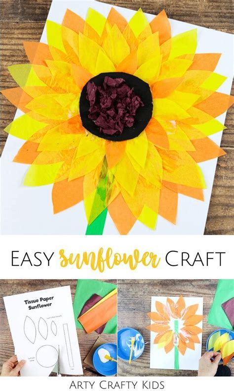 Easy Tissue Paper Sunflower Craft Sunflower Crafts Flower Crafts