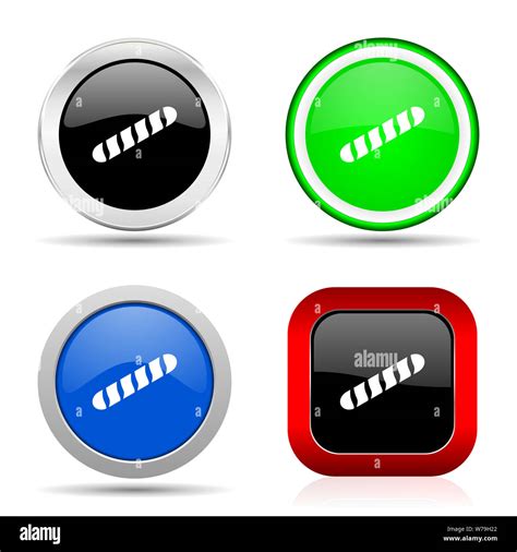Baguette Red Blue Green And Black Web Glossy Icon Set In 4 Options