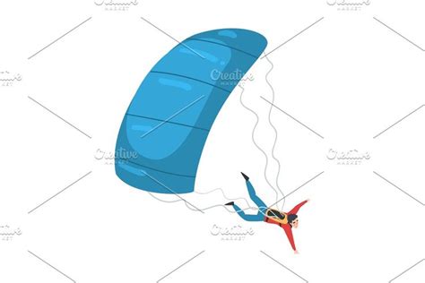 Skydivers Flying With Parachutes Graphic Illustration Design Assets