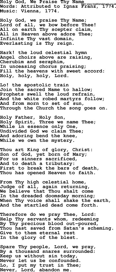 Most Popular Church Hymns And Songs Holy God We Praise Thy Name
