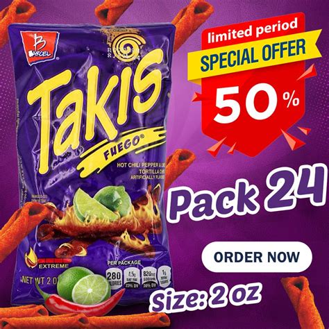 Takis Fuego Hot Chili Pepper Lime Tortilla Chips Pack Oz Bags Pack Buy Online