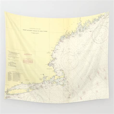 Vintage Map Of The New England Coast 1943 Wall Tapestry By