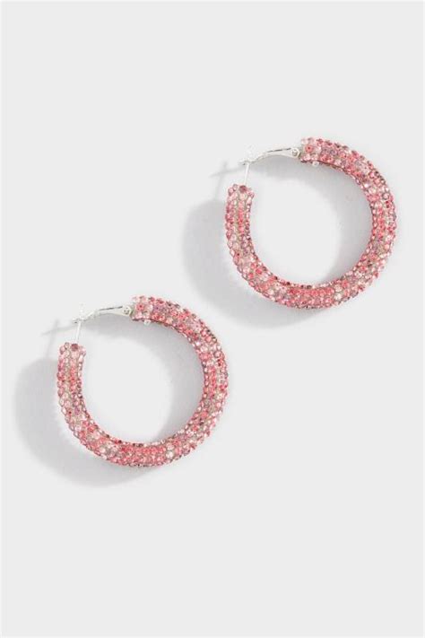 Pink Chunky Diamante Hoop Earrings Yours Clothing