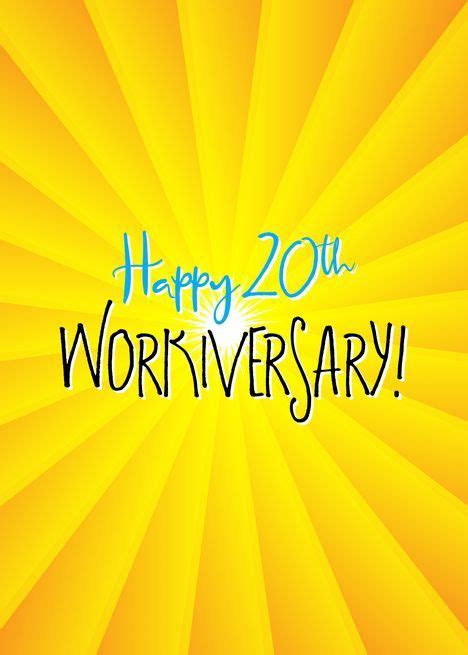 Using these amazing work anniversary wishes is the least you can do as an employer or a colleague of the employee. Work Anniversary Happy 20th Workiversary card in 2020 ...