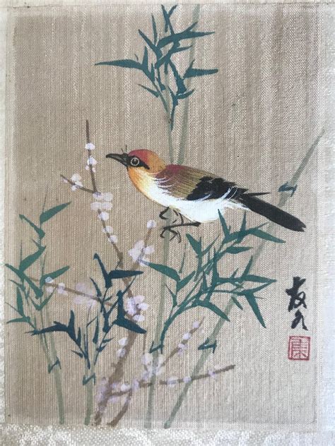 Pair Of Vintage Framed Japanese Paintings Of Birds On Silk At 1stdibs