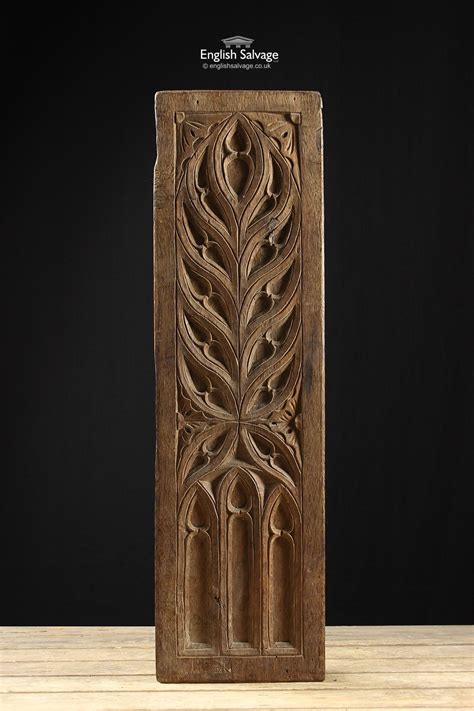 19th Century Oak Carved Gothic Panel Wood Carving Patterns Gothic