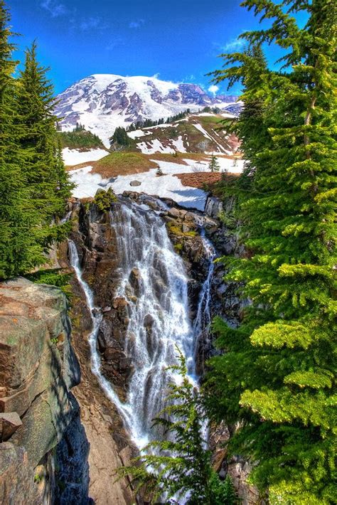 Mount Rainier National Park Washington Beautiful Waterfalls