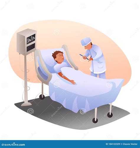 Man In A Coma Hospital Bed Infographic Line Icons Vector 142301681