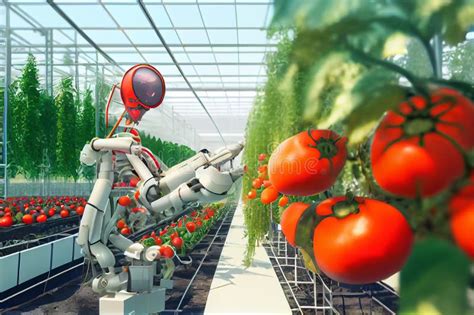 Smart Robotic Farmers In Agriculture Futuristic Robot Automation Work