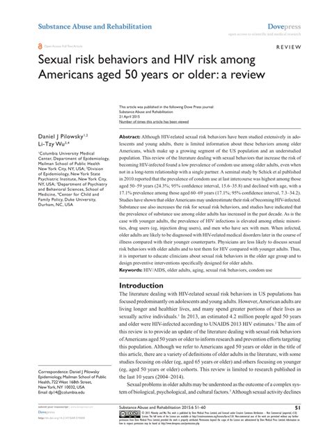 Pdf Sexual Risk Behaviors And Hiv Risk Among Americans Aged 50 Years Or Older A Review