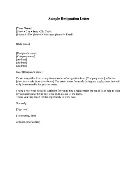 Resignation Letter In Word And Pdf Formats