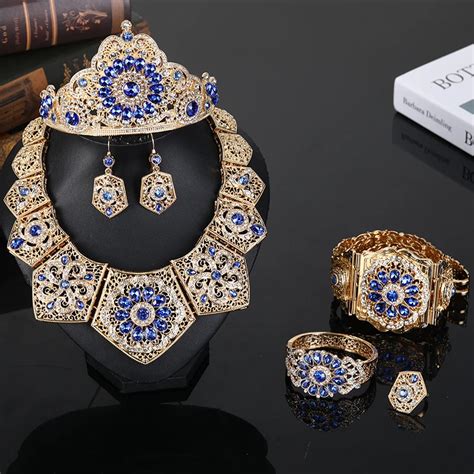Luxury Wedding Jewelry Set Crystal Necklace For Women Arab Muslim Dress Jewelry Six Piece Set Of