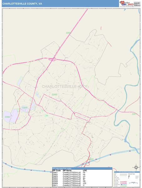 Charlottesville County Va Wall Map Color Cast Style By Marketmaps