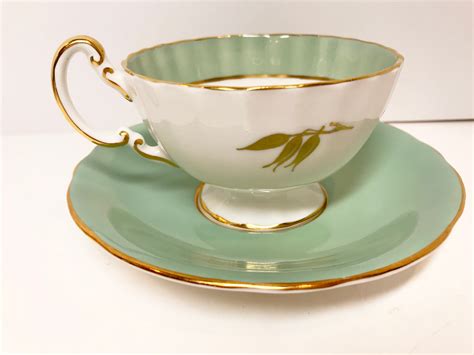 Seafoam Green Aynsley Tea Cup And Saucer English Bone China Cups Antique Teacups Vintage Tea