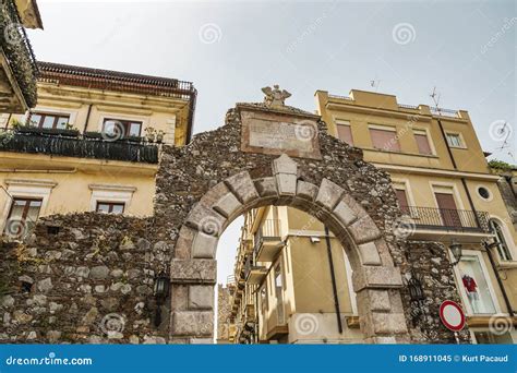 Porta Messina Ancient Landmark In Taormina Sicily Italy Editorial Image