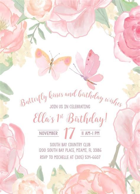 Butterfly Birthday Invitation Butterfly Invitation Pink Image 1