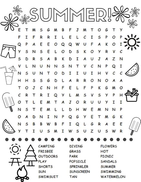 Free Printable Summer Word Searches For Kids Word Search