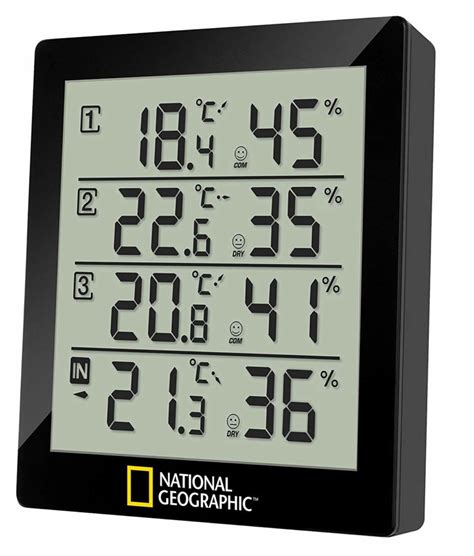 National Geographic 4 Fach Thermo Hygrometer Weather Station Black