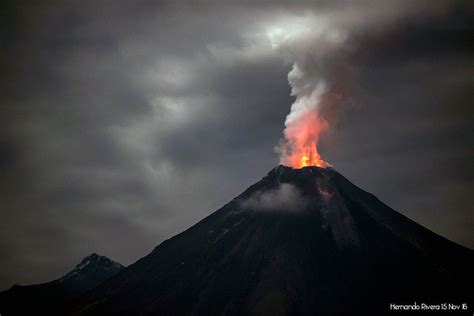 Colima Volcano Mexico Spewing Ash Plume And Spilling Lava From Its