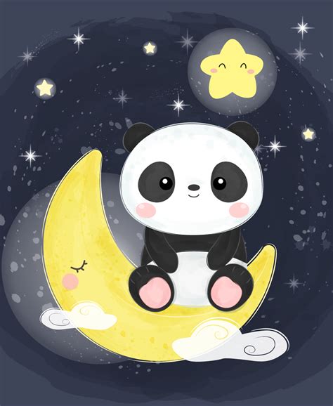 Baby Panda Sitting On The Moon 1213752 Vector Art At Vecteezy
