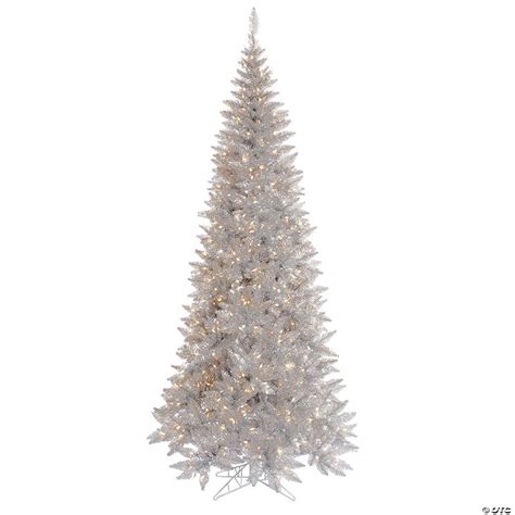 Vickerman 9 Silver Tinsel Fir Slim Artificial Christmas Tree Warm