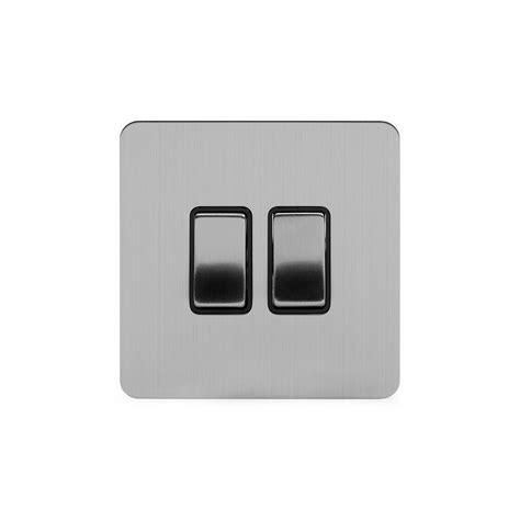 Soho Lighting Brushed Chrome Flat Plate 2 Gang Switch With 1