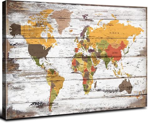 Buy Vintage World Map Wall Art For Office Map Poster Canvas Pictures