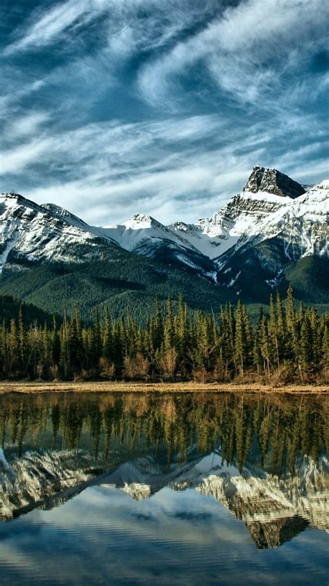 Wallpaper Canada Alberta Nature Landscape Lake Snow Capped Mountains