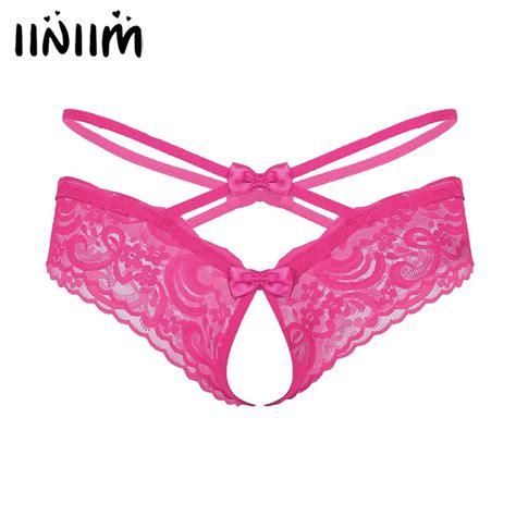 ♀mens Male Sissy Underwear See Through Lace Crotchless Briefs Thongs Bowknot Low Waist Sissy