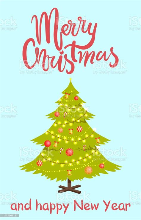 Merry Christmas Pine Tree Vector Illustration Stock Illustration