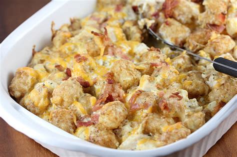 Chicken, bacon, ranch, and cheese are family favorites! Chicken Bacon Ranch Tater Tot Casserole Recipe | BlogChef.net