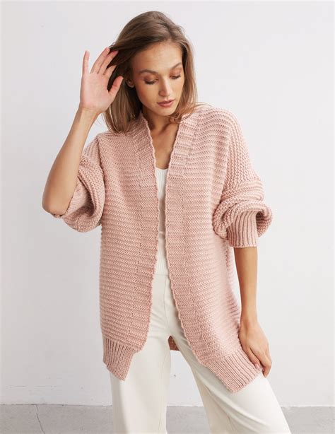 Pink Cardiganchunky Knit Long Cardigan In Pale Pinkwool Etsy