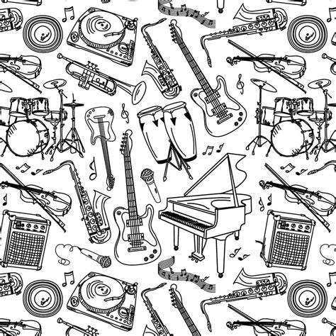 Black Sketches Of Musical Instruments On White Background Painting By