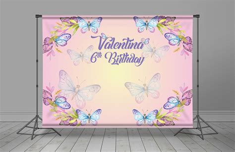 Butterfly Birthday Backdrop Banner Birthday Background Etsy