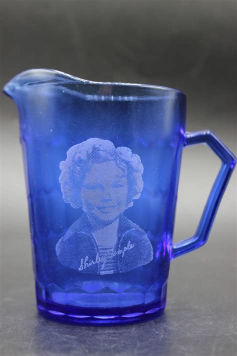 Vintage Shirley Temple Blue Glass Creamer Pitcher Hazel Atlas Glass