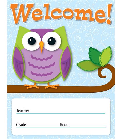 Colorful Owls Welcome Chart Grade Pk 8 Carson Dellosa Publishing