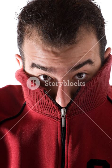 A Cold Man Shivering And Burying His Face Into His Sweater A Great