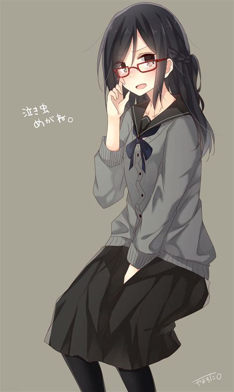 Wallpaper Illustration Monochrome Long Hair Anime Girls Glasses Cartoon Black Hair