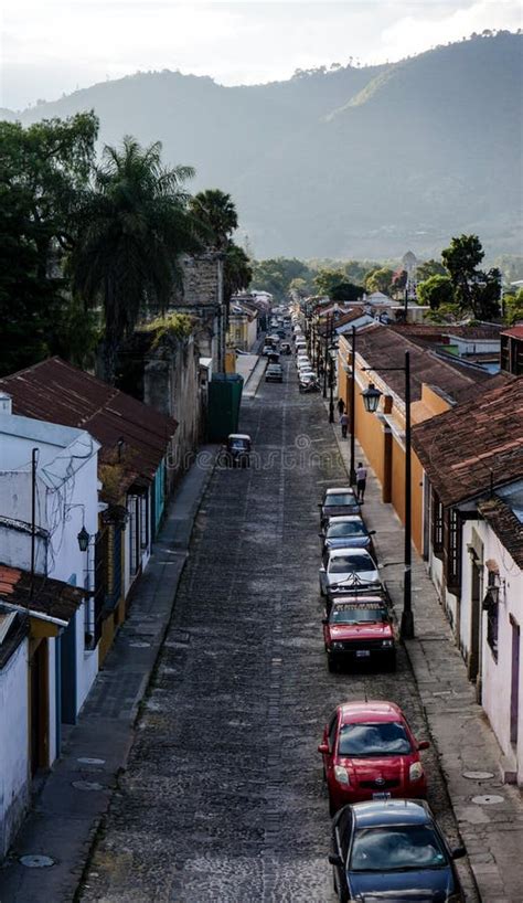 Streets Of Antigua Guatemala With Cars Editorial Photo Image Of