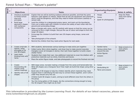 Forest School Plan Natures Palette Teaching Resources