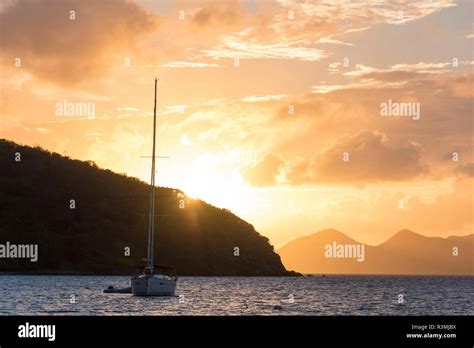 Uk British Virgin Islands Caribbean Sunset Silhouettes Islands Stock