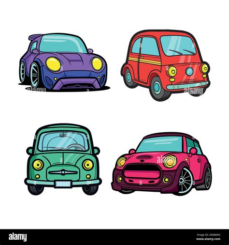 Set Of Stickers With Funny Cartoon Cars On A White Background Stock