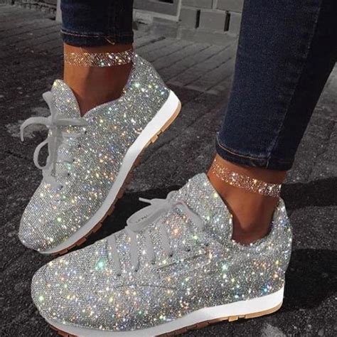 women s beautiful glitter lace up sneakers trainers sparkly shoes sneakers fashion glitter
