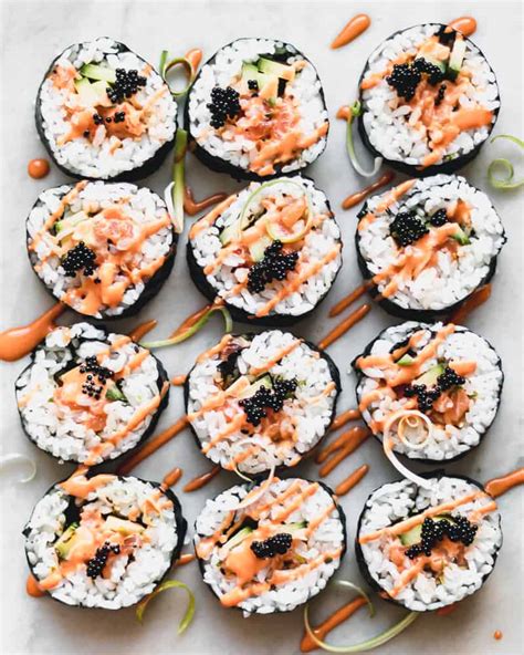 How To Make { Spicy Salmon Sushi Rolls } At Home