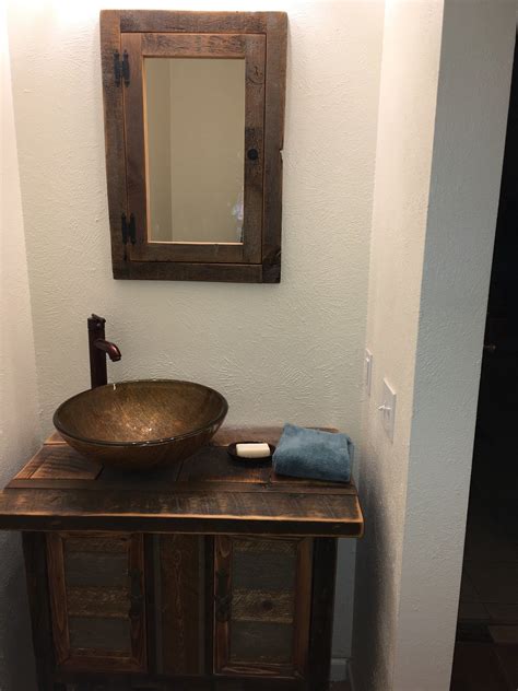 Recessed Barn Wood Medicine Cabinet With Mirror Made From 1800s Barn