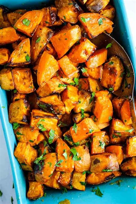 Oven Roasted Sweet Potatoes Are Tossed With Browned Butter And Maple