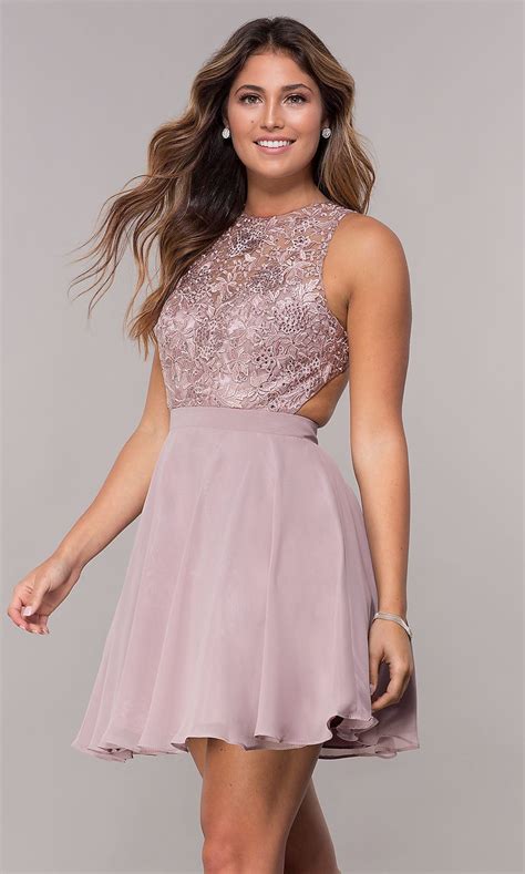 Lace Embroidered Bodice Homecoming Dress Promgirl Short Semi Formal