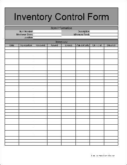 Free Basic Inventory Control Form From Formville Excel