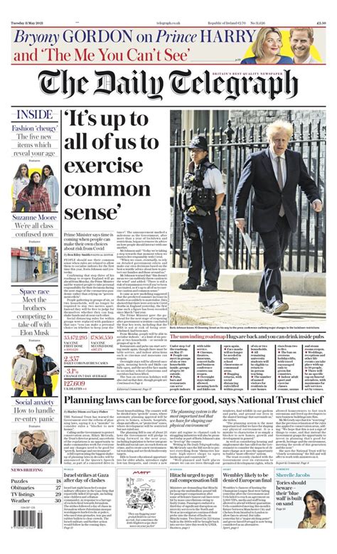 Daily Telegraph Front Page 11th Of May 2021 Tomorrows Papers Today