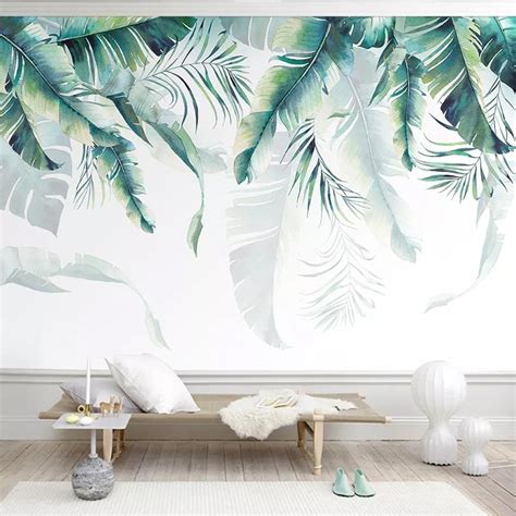 Custom Mural Wallpaper Retro Tropical Palm Banana Leaves Bvm Home